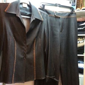 Vertigo Paris denim suit. Vintage brown trim, 8